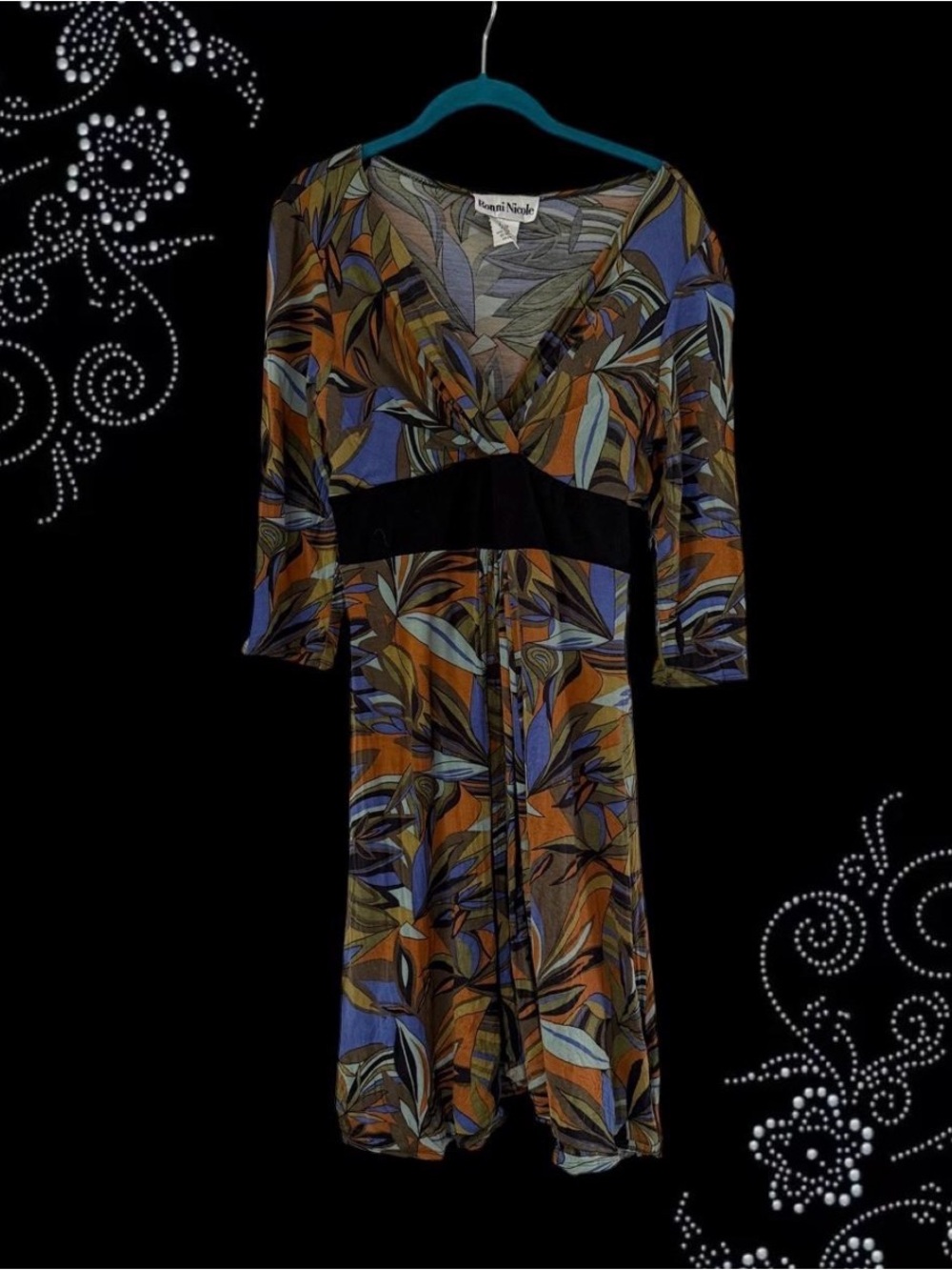 Nicole by Nicole Miller Multicolor V-Neck Dress with Black Waistband